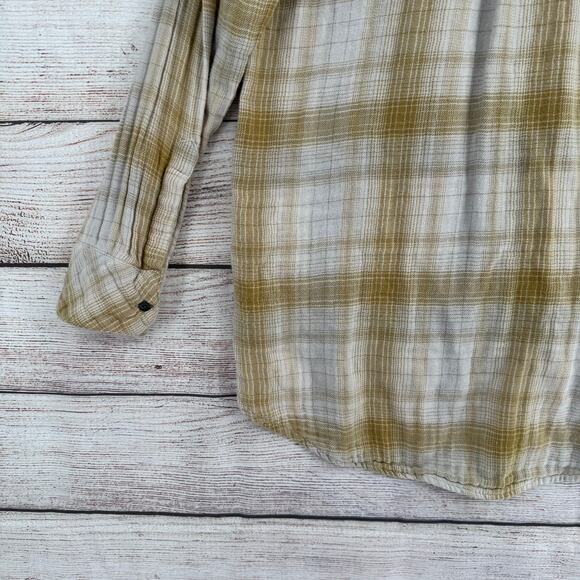 Free People Plaid Button Down 4 Pocket Shirt Womens XS Beige Tan - Picture 7 of 13